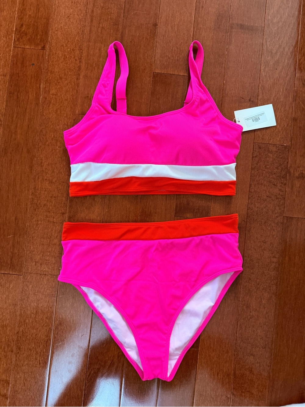 Jess Lea High-Waist Pink Colorblock Bikini Set